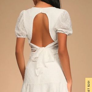 Lulus White Daily Darling White Swiss Dot Ruffled Tie-Back Mini Dress